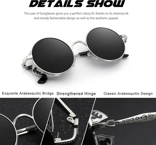 Vista 3 de CGID E72 Retro Steampunk Style Inspired Round Metal Circle Polarized Sunglasses for Women Men