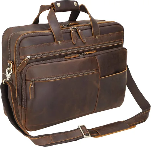 Vista 10 de Polare - Maletín de cuero de grano completo XL de 18 pulgadas para hombres, maletín de viaje de negocios, bolsa de mensajero para portátil de 17.3