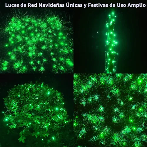 Vista 2 de HISHINY Red de luces de Navidad para exteriores, cable verde de 100 luces LED de 5 x 5 pies, cadena de luces de malla conectable para Navidad