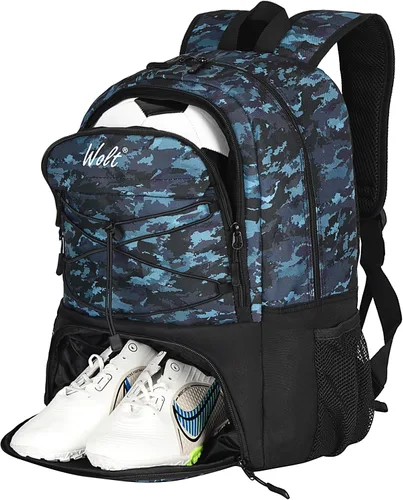 Vista 11 de WOLT - Mochila para balón de fútbol juvenil, bolsa deportiva con soporte para balón y compartimento para zapatos, para fútbol, fútbol americano