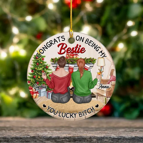 Vista 4 de Adorno de Bestie, Congrats On Being My Bettie You Lucky - Adorno de Navidad personalizado, regalos para alma gemela, árbol de Navidad colgante