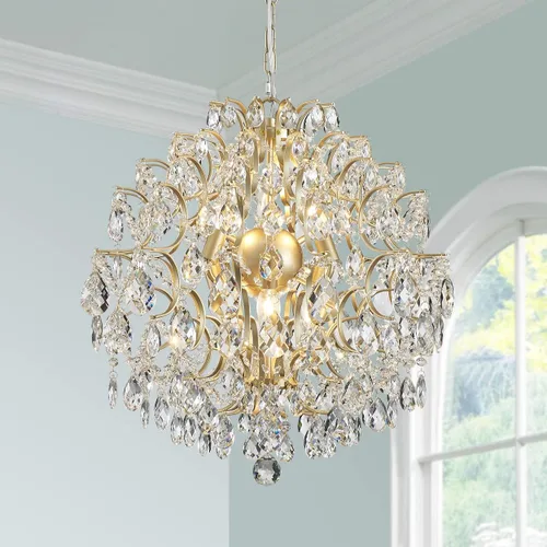 Vista 16 de Bestier Lámpara colgante moderna dorada con forma de gota de lluvia de cristal, lámpara de techo para comedor, baño, dormitorio, sala de estar Oro