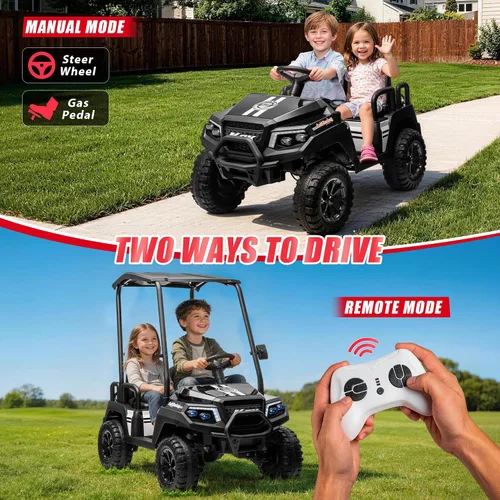Vista 4 de Carrito de golf para niños de 4 plazas 24V 4WD, con control remoto y neumáticos EVA, negro