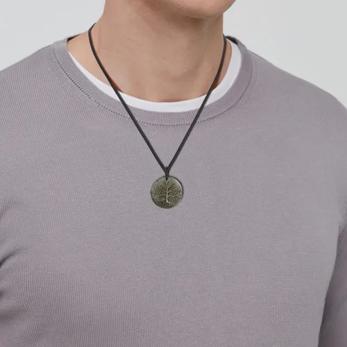 Vista 21 de COAI Collar de obsidiana negra con árbol de la vida para hombre