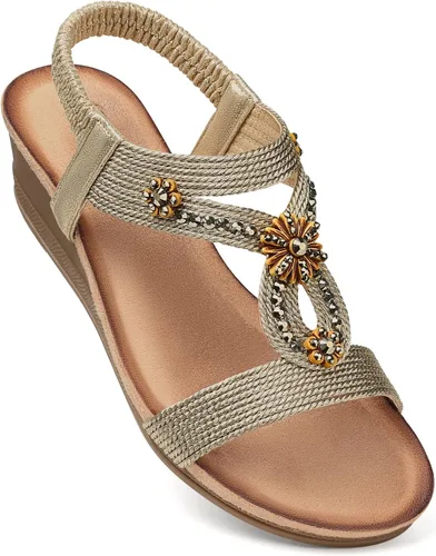 Vista 10 de SHIBEVER Womens Wedge Sandals Dressy: Comfortable Low Heels Sandals Summer 2702-negro