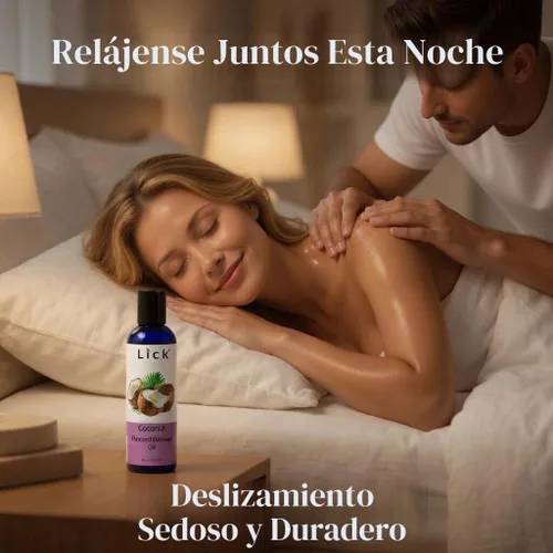 Vista 6 de Aceite de masaje con sabor a coco, aceite de masaje comestible tropical con aceite de almendras dulces y vitamina E, fórmula hidratante segura