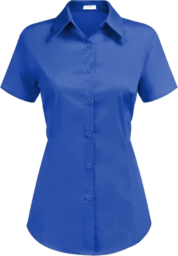 Vista 6 de HOTOUCH - Camisas básicas con botones para mujer de manga corta elásticas con cuello de botón para mesera y trabajo
