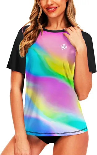 Vista 81 de AOBUTE Camisetas de natación de manga corta para mujer con protección solar degradada