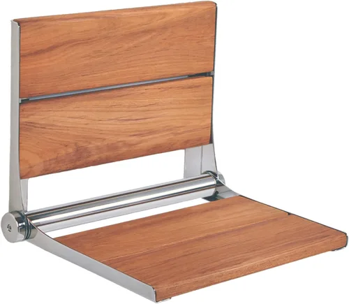 Vista 11 de Asiento de ducha plegable montado en la pared con respaldo Capacidad de carga máxima de 500 libras Asiento de ducha de teca compatible con ADA