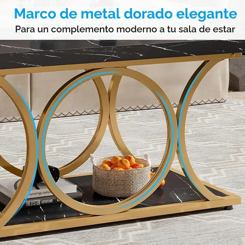 Vista 6 de Tribesigns Mesa de centro rectangular de 47.24 pulgadas, mesas de centro modernas para sala de estar, mesa de centro de madera de mármol sintético