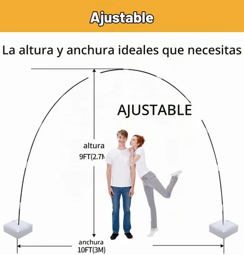 Vista 4 de Kit de arco de globos con base, soporte de arco de globos ajustable de 9 pies de altura y 10 pies de ancho, marco de arco de globos, soporte