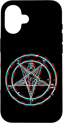 Vista 31 de Funda estética de terror para iPhone 14 Pro Max con pentagrama satánico Baphomet Vaporwave