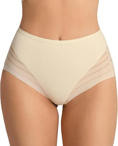 Vista 17 de Leonisa Faja Invisible de Cintura Alta con Control de Abdomen para Mujeres - Ropa Interior de Encaje a Rayas para Damas Panties Marrón claro