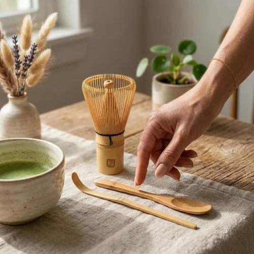 Vista 5 de Restaurantware - Juego de batidor de té Dojo Matcha, juego de 3 piezas de cepillos tradicionales de matcha, incluye batidor (Chasen), cuchara
