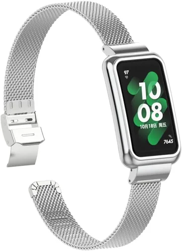 Vista 2 de HOPMC - Correa de repuesto ajustable de acero inoxidable compatible con correa de metal Huawei Band 7/8 plateado