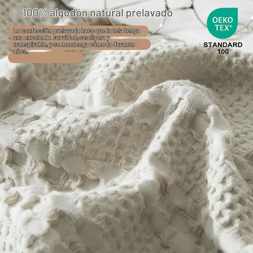 Vista 4 de Ivellow Juego de funda de edredón tamaño King, 100 % algodón, textura Avena