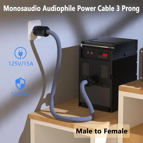 Vista 2 de Monosaudio Cable de alimentación de CA de audio HiFi, cable de alimentación con enchufes chapados en rodio de 3 clavijas, versión estadounidense