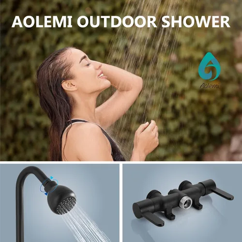 Vista 2 de Aolemi Kit de ducha para exteriores, centro de 3 pulgadas, 2 asas, negro