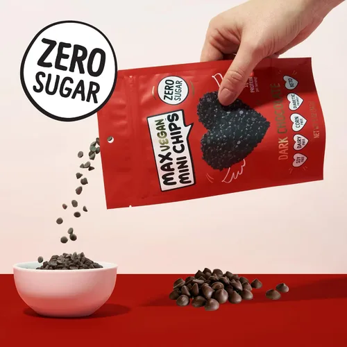 Vista 3 de Max Sweets - Mini chispas de chocolate veganas - Deliciosos dulces sin azúcar, ideales para dietas cetogénicas, sin gluten, diabéticos, bajas