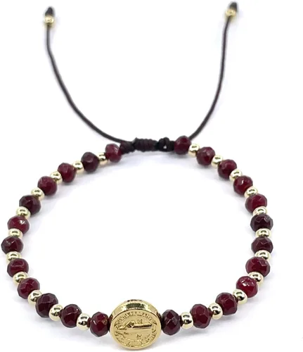 Vista 46 de St Benedict Coin and Natural Round Red Coral Beads Adjustable Bracelet for Women