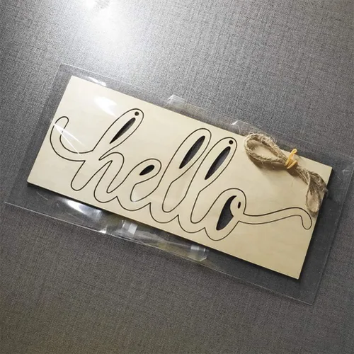 Vista 6 de JANOU Letrero de madera con texto en inglés «Hello Wood» para pared, letras decorativas para bricolaje, palabras recortadas, letrero de madera sin