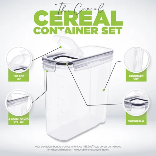 Vista 5 de Dispensador de cereales, dispensador de arroz, 4 unidades, recipientes herméticos para almacenamiento de arroz, dispensador de cereales para harina