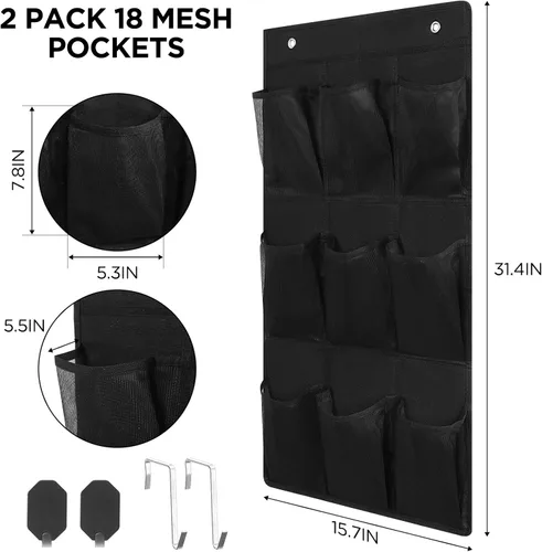 Vista 2 de Dansydaisy Paquete de 2 zapateros para colgar en la pared de 18 bolsillos para armario, RV, almacenamiento de zapatos con 8 ganchos sobre la puerta