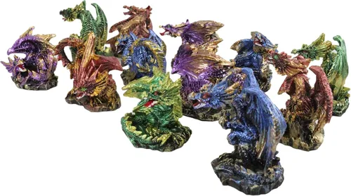 Vista 7 de Ebros - Juego de 12 dragones en miniatura en diferentes poses de fantasía, mazmorras y dragones, mini escala de 2 pulgadas de alto, esculturas