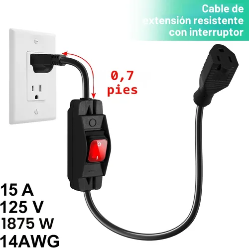 Vista 3 de Cable de extensión de interruptor de encendido/apagado impermeable para exteriores, resistente 125 V/250 V, cable SJTW negro (1.5 pies, negro)