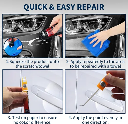 Vista 3 de Lápiz de pintura de retoque blanco para automóviles y kit de removedor de arañazos de automóvil, fácil reparación de arañazos para vehículos