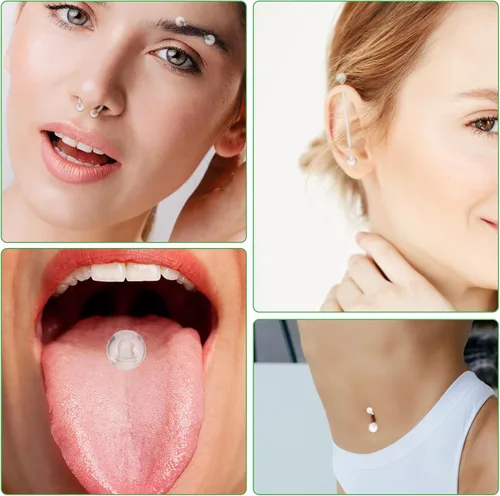 Vista 6 de Yolev 66 piezas de retenedores de piercing transparentes para cirugía – Flexible Bioflex nariz tabique oreja ceja lengua ombligo anillos