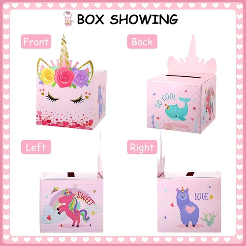 Vista 3 de Zonon Buzón de San Valentín, tarjetas de unicornio para el día de San Valentín, regalos con sobres y calcomanías para intercambio en el aula
