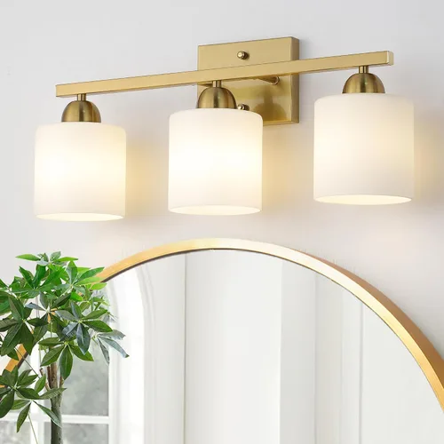 Vista 23 de Mecgirn Luces de tocador de vidrio de leche de acero inoxidable para baño, 2 lámparas cromadas de baño sobre espejo, enchufes E26 de cerámica