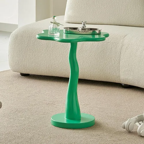 Vista 9 de HM&DX Mesa auxiliar de madera con forma de flor, elegante mesa de centro para sofá pequeño con pedestal redondo, mesa auxiliar moderna