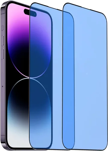 Vista 3 de Protector de pantalla de espejo de vidrio templado antiazul, 2 unidades, para iPhone 14 Pro Max, 6.7 pulgadas, dureza 9H, antiarañazos, cubierta