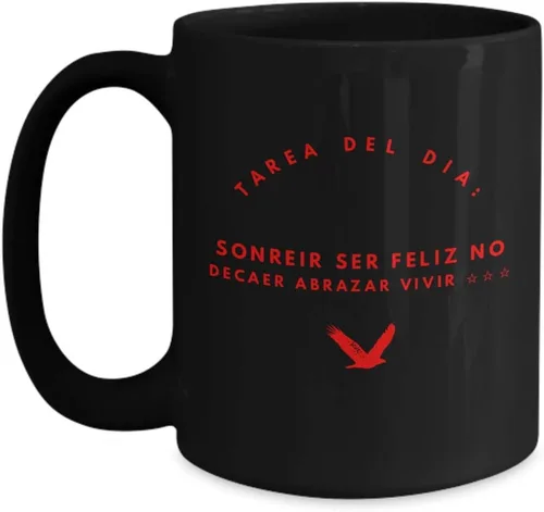 Vista 3 de Taza Cafe Sonreir Vaso, taza de café divertidas, tazas personalizadas, taza de café inspiradoras, taza con mensajes positivos., 11onza, Negro