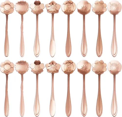Vista 2 de Juego de 16 cucharas de café, cucharas de té de acero inoxidable para bebidas y mezclas, mermelada de batido (dorado-16)