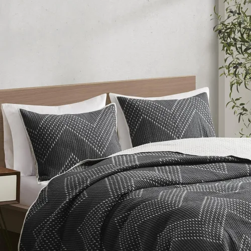 Vista 11 de Ink+Ivy Juego de edredón reversible de algodón – Funda de verano con diseño de cheurón moderno, transpirable, capa de ropa de cama ligera para todas