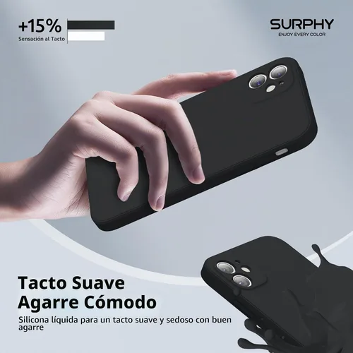 Vista 5 de SURPHY Diseño para iPhone 11 con protección de cámara, diseño delgado de borde recto, funda de silicona líquida para iPhone 11 de 6.1 pulgadas, negro
