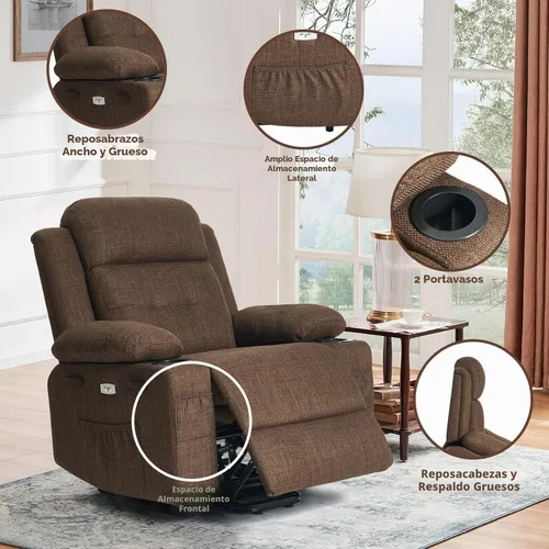 Vista 7 de Polar Aurora Silla elevadora eléctrica para ancianos, silla reclinable eléctrica con masaje térmico y vibratorio, silla de sala de estar