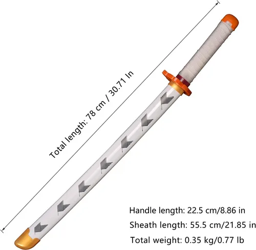 Vista 2 de Espadas de cosplay Agatsuma Zenitsu Samurai, espada Katana, espada de juguete de plástico para juego de disfraces, Halloween, cosplay, regalo, 4030