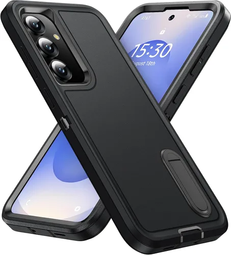 Vista 28 de BaHaHoues Funda protectora de grado militar para Samsung Galaxy S25 Plus con soporte integrado, a prueba de golpes y caídas (morado noche/rosa bebé)
