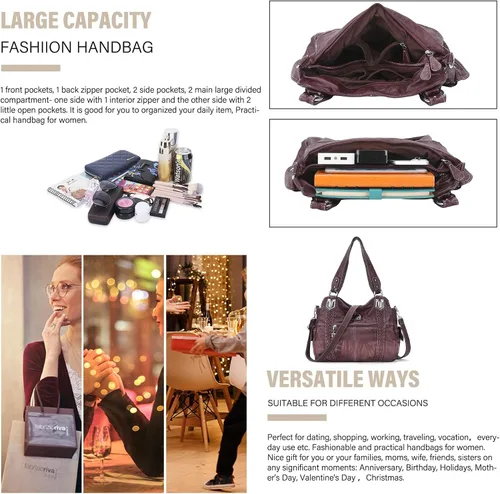 Vista 41 de Angel Barcelo - Bolsa de hombro amplia para mujer, diseño Hobo, cuero lavado