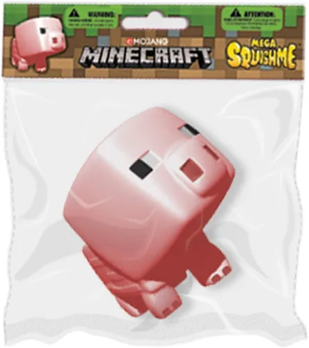 Vista 2 de Minecraft Pink Pig Mega SquishMe - Juguete antiestrés de espuma perfumada de 6 pulgadas