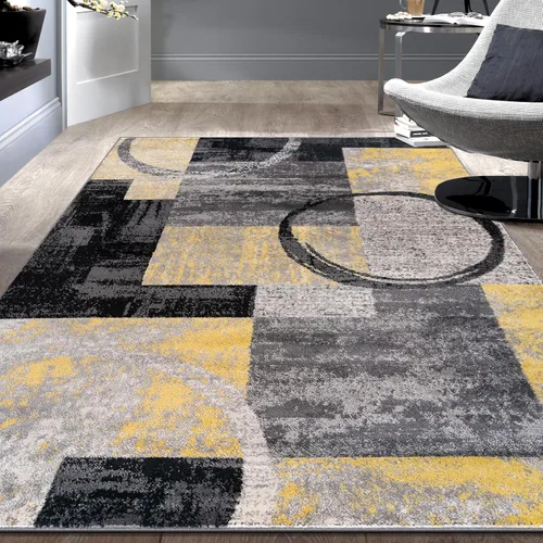 Vista 9 de Rugshop - Alfombra contemporánea con diseño abstracto de círculos, alfombra con respaldo de yute para entrada, cocina o habitación pequeña, marrón