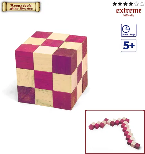Vista 2 de Logica Games Art. Serpiente roja - Rompecabezas 3D de lógica 3D - Dificultad extrema 4/6 - Rompecabezas de madera - Colección Leonardo da Vinci
