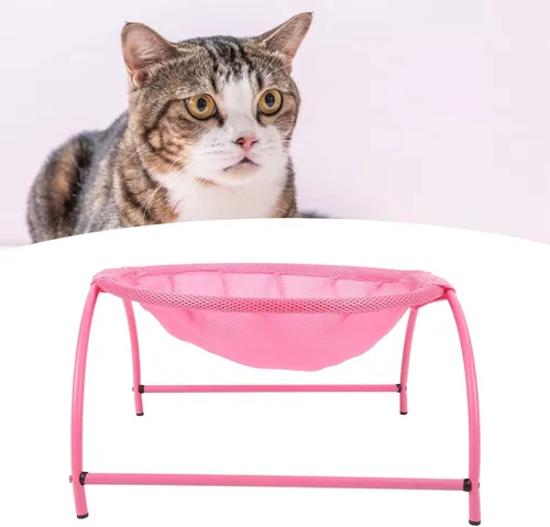 Vista 8 de Hamaca para gatos, lona de acero inoxidable desmontable elevada elevada, cama hamaca para mascotas, para uso en interiores y exteriores, rosa
