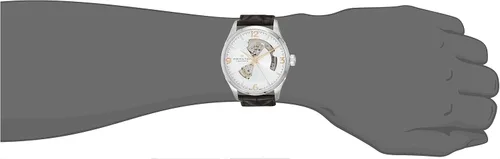 Vista 5 de Hamilton Jazzmaster Reloj automático suizo de corazón abierto de 1.654in, esfera plateada, correa de cuero marrón (modelo H32705551), Plateado