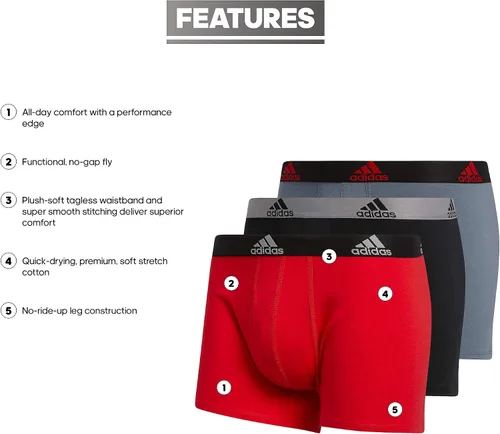 Vista 2 de adidas Men's Stretch Cotton 3-Pack Trunk