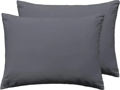 Vista 6 de Juego de 2 fundas de almohada suaves 100 % algodón con cremallera, acogedoras y ligeras, de fácil cuidado, juego de 2, color negro, tamaño King, 20